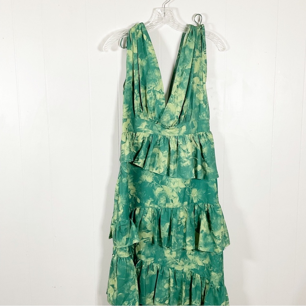 Anthropologie Sunday Up Green Ruffle Dress Size Medium Vacation
